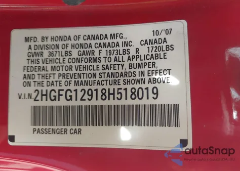 2008 Honda Civic Ex-L из США, поврежденный, VIN 2HGFG12918H518019